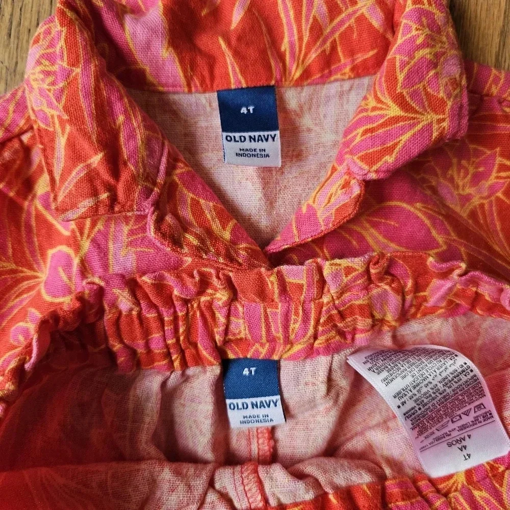 Old Navy linen vacation tie-front top and pants set toddler girls size 4T